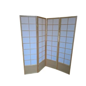 Biombo madera natural y papel shoji 4 hojas