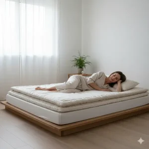 mujer en cama futon